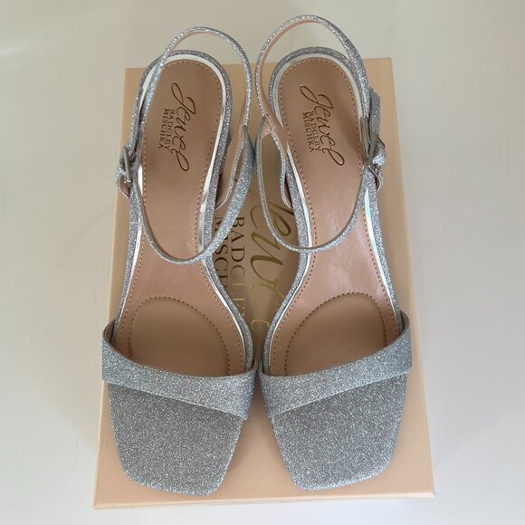 BADGLEY MISCHKA JEWEL Rayla Evening Sandals - Silver Fabric - Size 8.5 - Picture 2 of 13